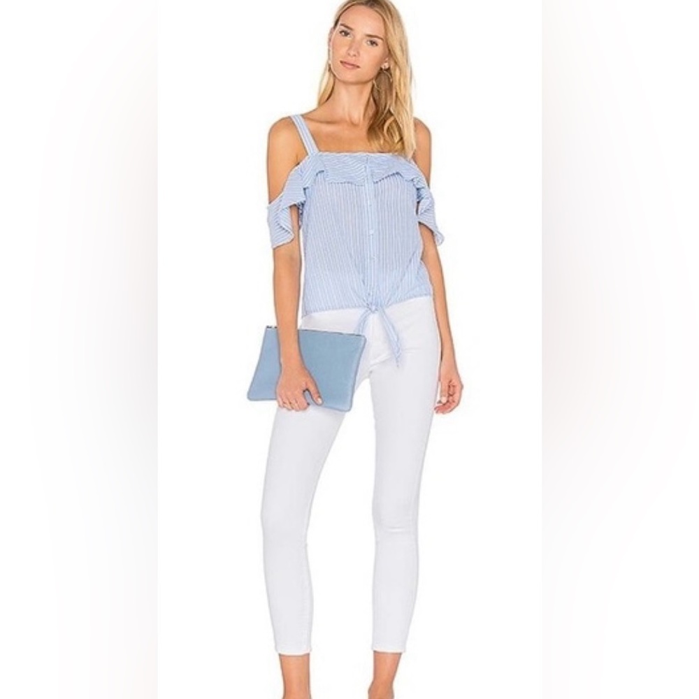 PAIGE Jeans Torie Striped Cold Shoulder Top - small
